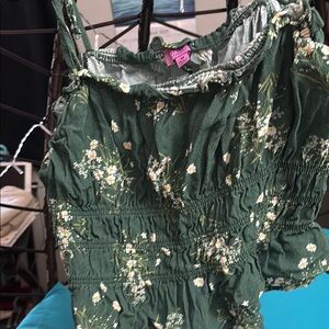 Green Floral Smocked Dress